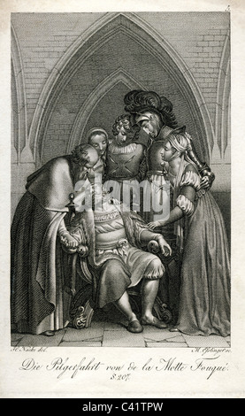 Motte Fouquet, Friedrich de la, 12.2.1777 - 23.1.1843, autore tedesco / scrittore, opere, 'Die Pilgerfahrt' ('Il pellegrinaggio", 1816), scena, acciaio incisione, Germania, inizio del XIX secolo , artista del diritto d'autore non deve essere cancellata Foto Stock