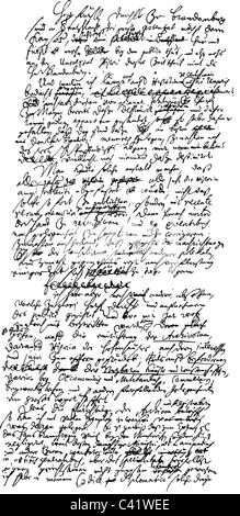 Leibniz, Gottfried Wilhelm, 1.7.1646 - 14.11.1716, math tedesco, scrittura a mano, bozza di una lettera a uno statista di Brandeburgo, 1694 o 1695, davanti, , Foto Stock