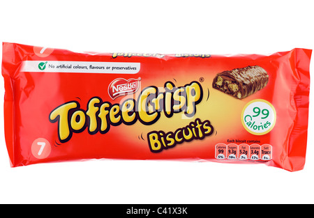 Il pacchetto di sette Nestle Toffee biscotti croccanti Foto Stock