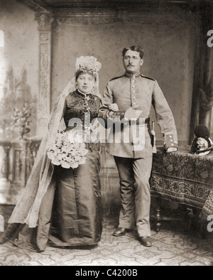 Persone, matrimonio, coppia nuziale, scheda armadio, Baviera, circa 1880, diritti aggiuntivi-clearences-non disponibile Foto Stock