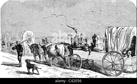 Geografia / viaggio, Stati Uniti, coloni, immigrati tedeschi sulla strada per New Braunfels, Texas, 1844, diritti aggiuntivi-clearences-non disponibile Foto Stock