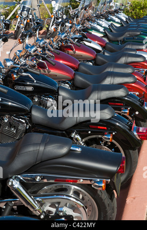 Harley Davidson Moto in una linea per la vendita presso il Bruce Rossmeyer Harley Davidson Center di Daytona, Florida, Stati Uniti d'America Foto Stock