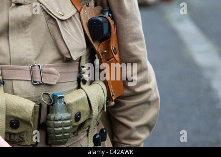 Soldato americano, rievocazione a British Railway Station  il 1940'3 Weekend di guerra gli attori a stazione di Lancaster, Lancashire, Maggio 2011 Foto Stock