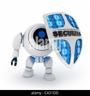 Robot astratto e protezione (fatto in 3d,isolato) Foto Stock