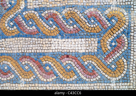 Le forme geometriche di un mosaico in rovine Romane di Conimbriga; Las regione di Beiras; Portogallo; Europa Foto Stock