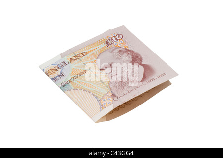 Dieci pound banca inglese nota piegata. Foto Stock