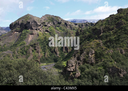 L'Islanda, isola di Vulcano, Europa, natura, paesaggio, paesaggio, Thorsmörk, highland, Markarfljot, montagne Foto Stock