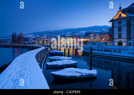 Rorschach, Svizzera canton San Gallo, lago, lago di Costanza, Porto, porto mole, barche, riflessione, case, home Foto Stock