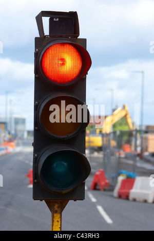 Semafori provvisori nel Regno Unito di colore rosso Foto Stock