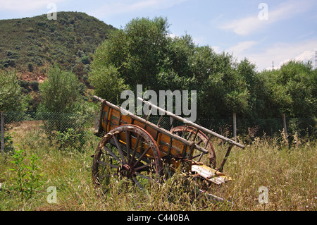 Vecchio carrello in legno in campo, vicino Silves, Algarve Regione, Portogallo Foto Stock