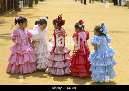 Andaluse, Andalusia, annuale, Costume, equo, Fiesta, ragazze, vacanze, cavallo, Jerez de la frontera, punto di riferimento, può, modello release Foto Stock