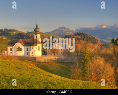 Appenzell, Svizzera Schlatt, chiesa, montagne, Hoher Kasten, Foto Stock