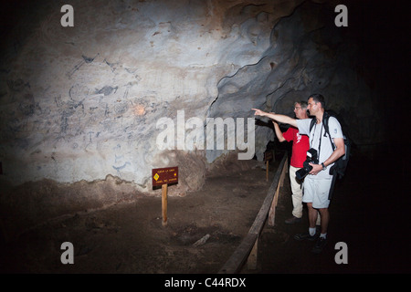 Precolombiana pitture rupestri dentro la linea di grotte di calcare, Parco Nazionale Los Haitises, Repubblica Dominicana Foto Stock