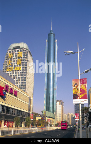 Architettura, Asia, edificio, edifici, Bus, Cina, città, Comm, diurno, Diwang, Guandong, vacanze, Landmark, moderno, Provincia Foto Stock