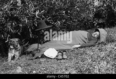 Camper in un sacco a pelo, 1905 Foto Stock