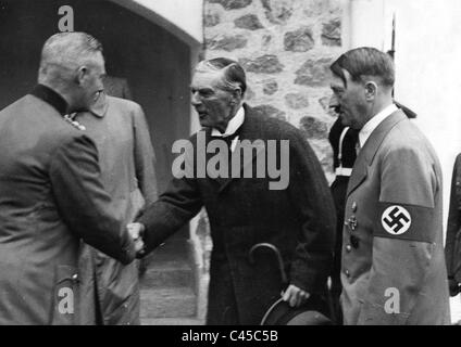 Wilhelm Keitel, Neville Chamberlain, Adolf Hitler a Berchtesgaden, 1938 Foto Stock