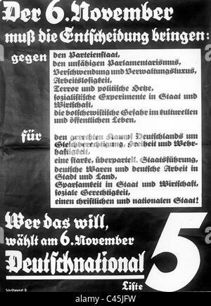 Cartellone elettorale del DNVP per l elezione di Reich su 6. Novembre 1932 Foto Stock