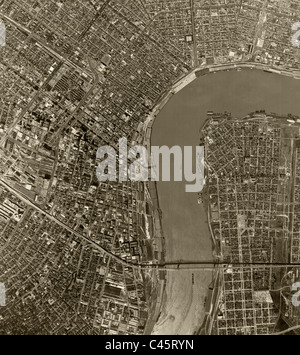 Mappa aerea vista al di sopra di New Orleans in Louisiana e Mississippi River 1964 Foto Stock