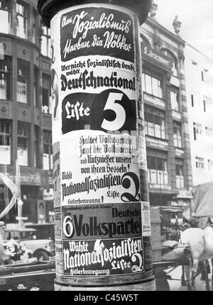 Elezione dei manifesti in anticipo delle elezioni generali 1932 Foto Stock