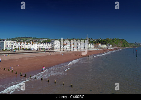 Teignmouth lungomare e la spiaggia vista dal Molo Devon, Inghilterra, Regno Unito Foto Stock