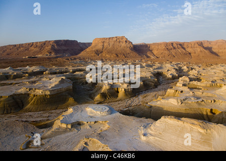 Altitudine bassa vista del sito archeologico di Masada nel deserto della Giudea Foto Stock