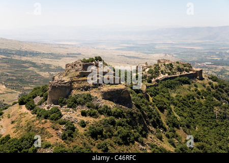 Fotografia aerea delle rovine della fortezza di Nimrod nel nord del Golan Foto Stock