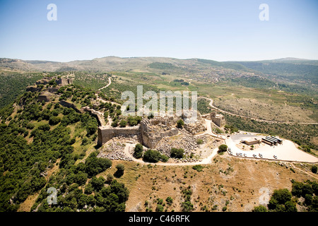 Fotografia aerea delle rovine della fortezza di Nimrod nel nord del Golan Foto Stock