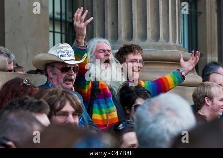 Il cambiamento climatico rally di azione al di fuori del Vittoriano Biblioteca di Stato a Melbourne in Australia il 5 giugno 2011 Foto Stock