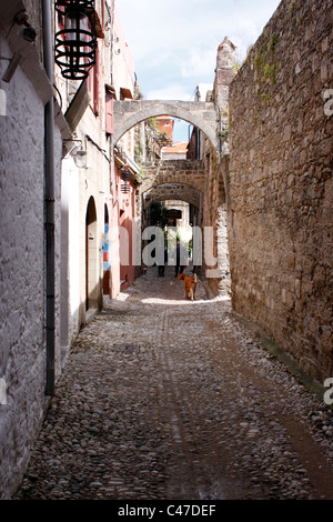 Le strette stradine di Rodi città vecchia. Rodi. Foto Stock