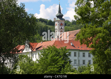 Monastero di Schäftlarn e abbey da est / Baviera Germania, Europa Foto Stock