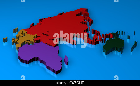 Mappa mondo 3D Rendering con i diversi continenti Europa Africa Asia Australia Foto Stock