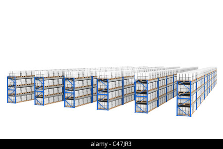 Ripiani x 60. Vista prospettica dall'alto. Parte di un deposito di colore blu e la logistica serie. Foto Stock