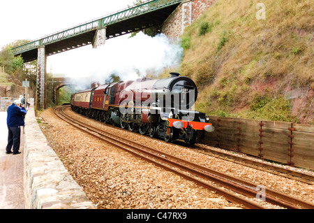 Il Devoniano trainato da locomotiva a vapore 6201 la principessa Elisabetta Teignmouth South Devon Regno Unito Foto Stock