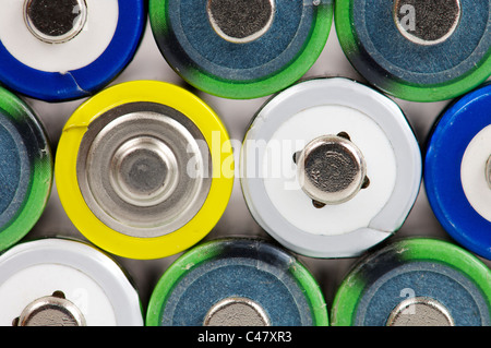 Forefront di un gruppo di batterie di colori Foto Stock