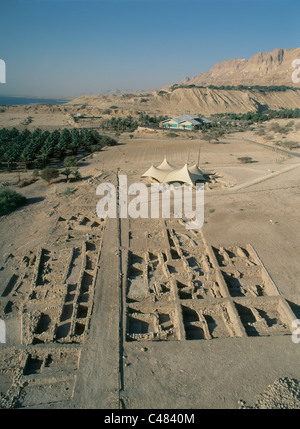 Fotografia aerea della antica sinagoga di En Gedi nel deserto della Giudea nei pressi del mar Morto Foto Stock