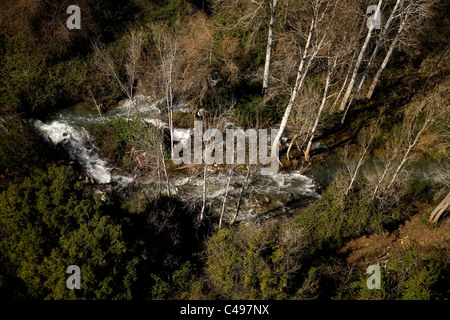 Fotografia aerea del fiume Banias nel nord del Golan Foto Stock