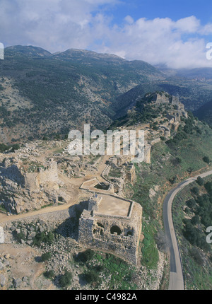 Fotografia aerea delle rovine di Nimrod fortezza nel nord del Golan Foto Stock