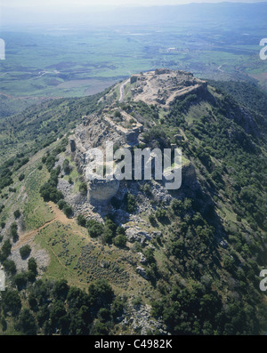 Fotografia aerea delle rovine di Nimrod fortezza nel nord del Golan Foto Stock