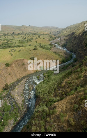 Fotografia aerea del fiume Giordano delle alture del Golan Foto Stock