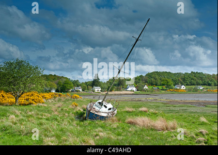 Case sparse dal litorale sulla strada di Gorsten sull'Isle of Mull. SCO 7124 Foto Stock