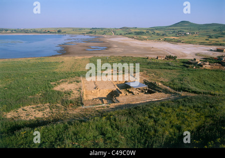 Fotografia aerea di un sito archeologico sull'isola greca di Limnos Foto Stock