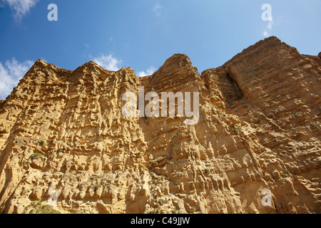 Strati sedimentari in West Bay scogliere, Jurassic Coast Sito Patrimonio Mondiale, Bridport, Dorset, England, Regno Unito Foto Stock