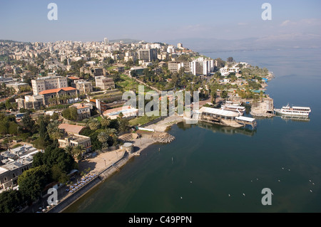 Fotografia aerea della città di Tiberiade nel mare di Galilea Foto Stock