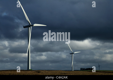 Per centrali eoliche Whitelee, Eaglesham Moor, vicino a Glasgow, in Scozia. Quando è stato costruito il più grande sulla riva per centrali eoliche in Europa. Foto Stock