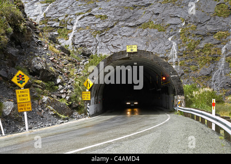 Homer Tunnel, Milford Road, Valle Cleddau, Fiordland, Isola del Sud, Nuova Zelanda Foto Stock