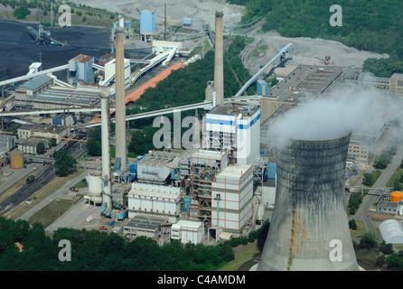 Vista aerea del carbone energia elettrica ferroviaria Emile Huchet Carling SAINT AVOLD, Moselle, Lorena, Francia Foto Stock