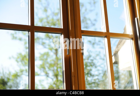 I doppi vetri in legno del telaio della finestra nella casa. Foto Stock