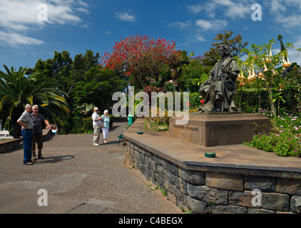 Il Cristoforo Colombo la statua di Santa Caterina Park, Funchal, Madeira, Portogallo. Foto Stock