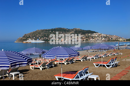 La Turchia, Alanya, fortezza, spiaggia, nave da crociera, Foto Stock