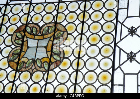 St. Augustine Florida,Flagler College,ex Hotel Ponce de Leon,dettagli ornamentali,primo piano,Sala da pranzo,vetrate Tiffany,visitatori viaggio tr Foto Stock